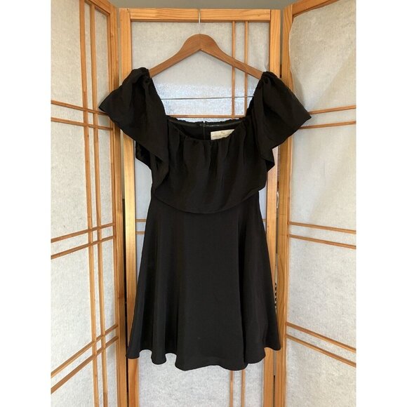 Amanda Uprichard Black Silk Mini Cocktail Dress Short Sleeve Ruffle Front, Small - Picture 1 of 10